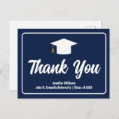 Navy Blue White Typography Afstuderen Dank u Briefkaart (Voorkant / Achterkant)