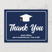 Navy Blue White Typography Afstuderen Dank u Briefkaart (Voorkant)