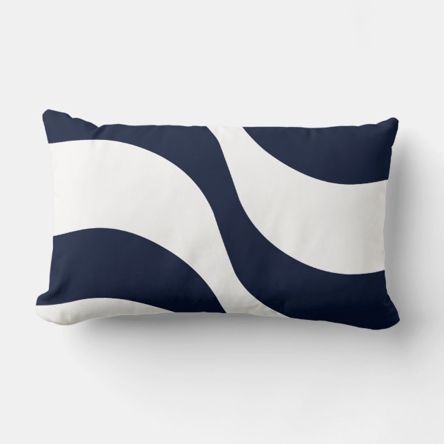 Navy Blue White wave stripe modern Kussen (Voorkant)