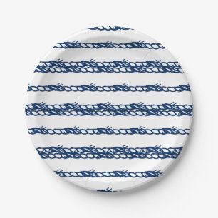 Navy Blue white waves nautical rope party Papieren Bordje