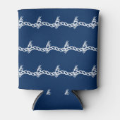 Navy Blue white waves nautisch touwpatroon Blikjeskoeler (Voorkant)