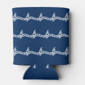 Navy Blue white waves nautisch touwpatroon Blikjeskoeler (Achterkant)
