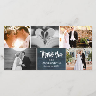 Navy Blue & White Wedding Foto Collage Hartelijk d Bedankkaart