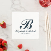 Navy Blue White Wedding Monogram Napkins Servet (Insitu)