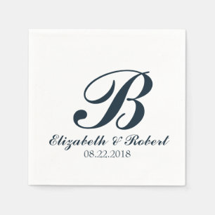 Navy Blue White Wedding Monogram Napkins Servet