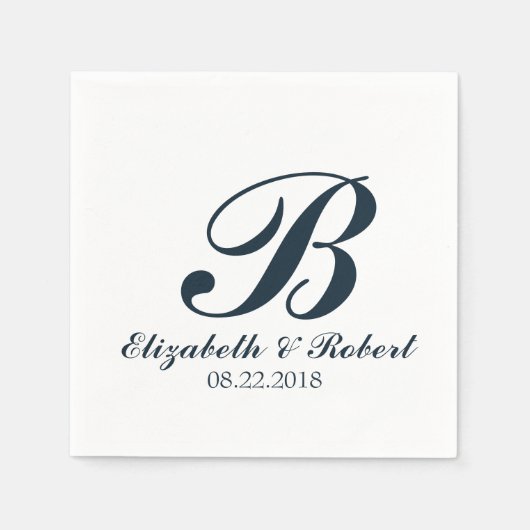 Navy Blue White Wedding Monogram Napkins Servet (Voorkant)