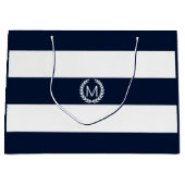 Navy Blue & White Wide Stripe met Monogram Groot Cadeauzakje (Voorkant)
