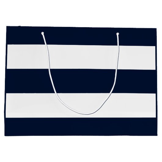 Navy Blue & White Wide Stripe met Monogram Groot Cadeauzakje (Achterkant)