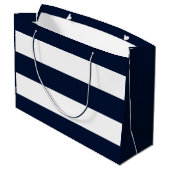 Navy Blue & White Wide Stripe met Monogram Groot Cadeauzakje (Achterkant Gekanteld)