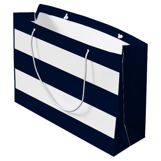 Navy Blue & White Wide Stripe met Monogram Groot Cadeauzakje (Achterkant Gekanteld)