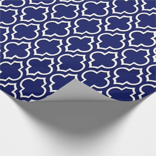 Navy Blue White XL Moroccan Quatrefoil #7DS Cadeaupapier (Hoek)