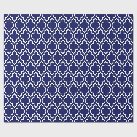 Navy Blue White XL Moroccan Quatrefoil #7DS Cadeaupapier (Vlak)