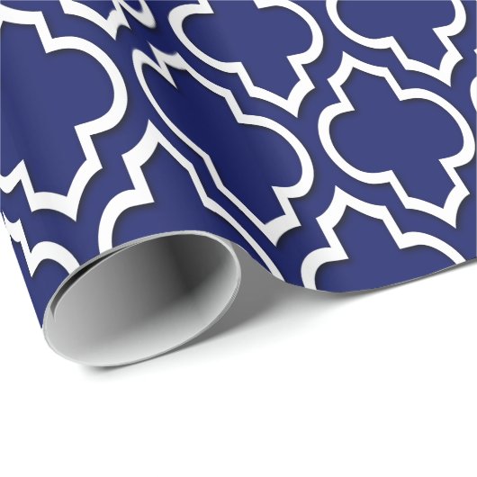 Navy Blue White XL Moroccan Quatrefoil #7DS Cadeaupapier (Rol Hoek)