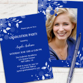 Navy Blue White Your Photo Afstuderen Invitation Kaart