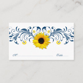 Navy Blue White Zonnebloem Bloemen Huwelijk Plaats Plaatskaartje