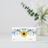 Navy Blue White Zonnebloem Bloemen Huwelijk Plaats Plaatskaartje (Staand voorkant)