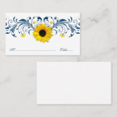 Navy Blue White Zonnebloem Bloemen Huwelijk Plaats Plaatskaartje (Voorkant / Achterkant)
