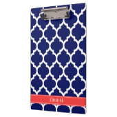 Navy Blue WhMarokkaans #5 Coral Red Name Monogram Klembord (Links)