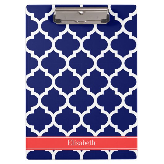 Navy Blue WhMarokkaans #5 Coral Red Name Monogram Klembord (Voorkant)