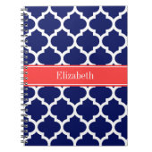 Navy Blue WhMarokkaans #5 Coral Red Name Monogram Notitieboek (Voorkant)