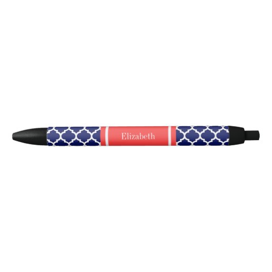 Navy Blue WhMarokkaans #5 Coral Red Name Monogram Zwarte Inkt Pen (Voorkant)