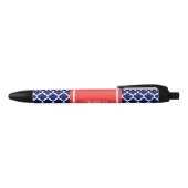 Navy Blue WhMarokkaans #5 Coral Red Name Monogram Zwarte Inkt Pen (Bovenkant)