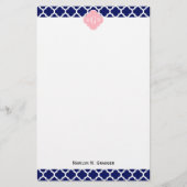 Navy Blue WhMoroccan #5 Roze 3 Initiaal monogram Briefpapier (Voorkant)