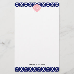 Navy Blue WhMoroccan #5 Roze 3 Initiaal monogram Briefpapier