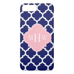 Navy Blue WhMoroccan #5 Roze 3 Initiaal monogram iPhone 8/7 Plus Hoesje