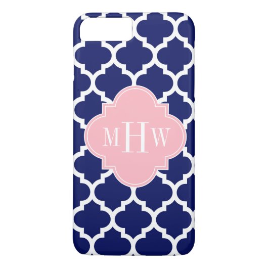 Navy Blue WhMoroccan #5 Roze 3 Initiaal monogram Case-Mate iPhone Case (Achterkant)