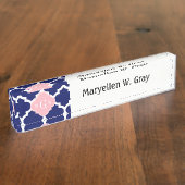 Navy Blue WhMoroccan #5 Roze 3 Initiaal monogram Naambordje (Zijkant)