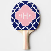 Navy Blue WhMoroccan #5 Roze 3 Initiaal monogram Tafeltennisbatje (Voorkant)