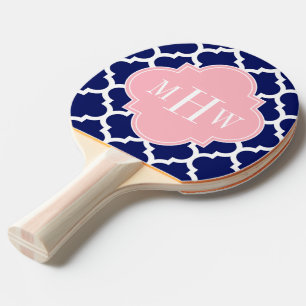 Navy Blue WhMoroccan #5 Roze 3 Initiaal monogram Tafeltennisbatje