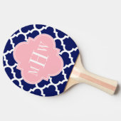 Navy Blue WhMoroccan #5 Roze 3 Initiaal monogram Tafeltennisbatje (Zijkant)