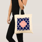 Navy Blue WhMoroccan #5 Roze 3 Initiaal monogram Tote Bag (Voorkant (product))