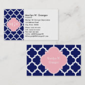 Navy Blue WhMoroccan #5 Roze 3 Initiaal monogram Visitekaartje (Voorkant / Achterkant)