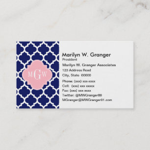 Navy Blue WhMoroccan #5 Roze 3 Initiaal monogram Visitekaartje