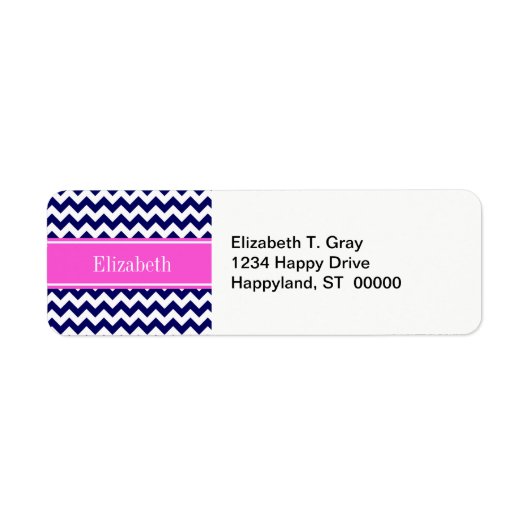 Navy Blue Wht Chevron Hot Pink Naam Monogram Etiket (Voorkant)