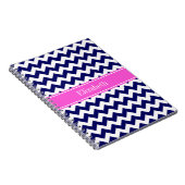Navy Blue Wht Chevron Hot Pink Naam Monogram Notitieboek (Rechterzijde)