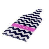 Navy Blue Wht Chevron Hot Pink Naam Monogram Snijplank (Hoek)