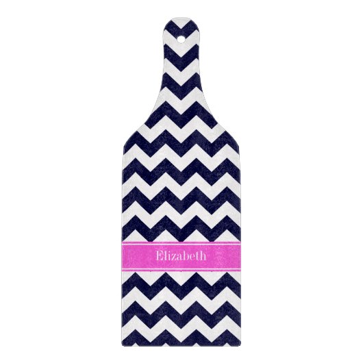 Navy Blue Wht Chevron Hot Pink Naam Monogram Snijplank (Voorkant)