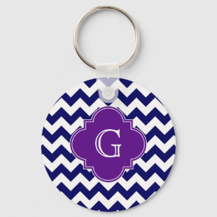 Navy Blue Wht Chevron Paars Quatrefoil Monogram Sleutelhanger