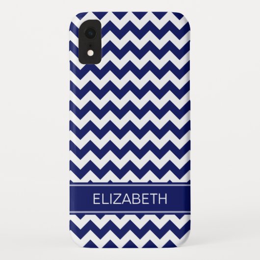 Navy Blue Wht Chevron Zigzag 7P Monogram naam mari Case-Mate iPhone Case (Achterkant)