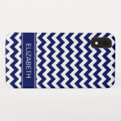 Navy Blue Wht Chevron Zigzag 7P Monogram naam mari Case-Mate iPhone Case (Achterkant (horizontaal))