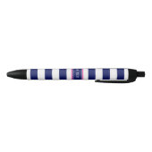 Navy Blue Wht Horiz Stripe Hot Pink Name Monogram Zwarte Inkt Pen (Bodem)