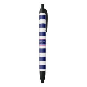Navy Blue Wht Horiz Stripe Hot Pink Name Monogram Zwarte Inkt Pen