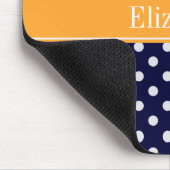 Navy Blue Wht Polka Dots Cantaloupe Name Monogram Muismat (Hoek)