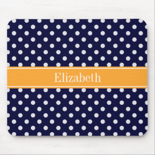 Navy Blue Wht Polka Dots Cantaloupe Name Monogram Muismat