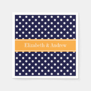 Navy Blue Wht Polka Dots Cantaloupe Name Monogram Servetten