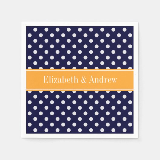 Navy Blue Wht Polka Dots Cantaloupe Name Monogram Servetten (Voorkant)